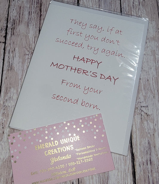 Funny Card from Second Child-Monther's Day Card